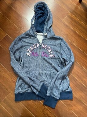 Aeropostale Y2K Navy Zip-Up Hoodie with Purple Logo